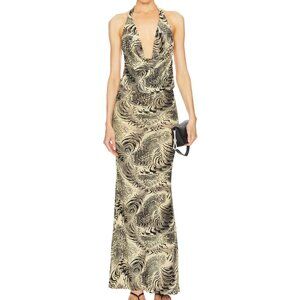 Revolve Superdown Stefania Gown Animal Print Zebra Cowl Neck Low Back Maxi Dress